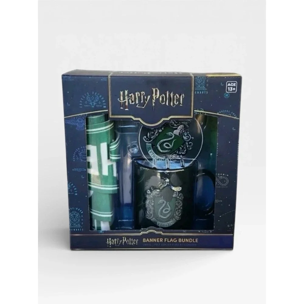 NIB Harry Potter Slytherin‎ Flag Bundle Coaster & Coffee Cup/Mug Set